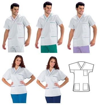 045102 - Casacca unisex bianco con profilo colorato per medicale gr.190