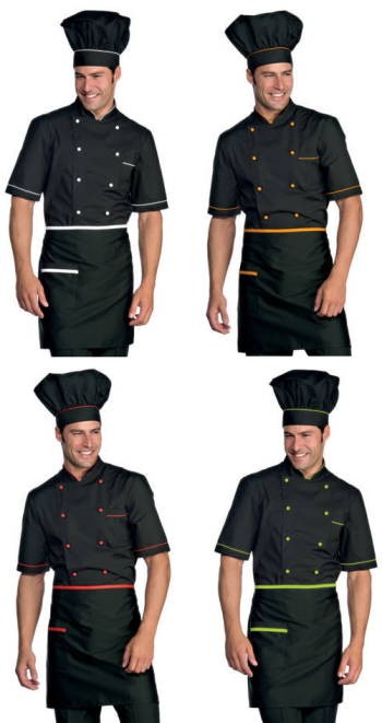 ALICANTE - Giacca chef uomo nera con profili colorati manica corta