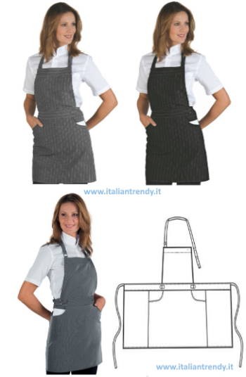 ISCHIA - Grembiule con pettorina corto da donna gessato grigio