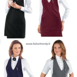 BISTRO - Grembiule corto con pettorina gessato Blu Nero Grigio Bordeaux