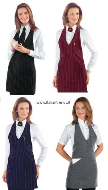 BISTRO - Grembiule corto con pettorina gessato Blu Nero Grigio Bordeaux