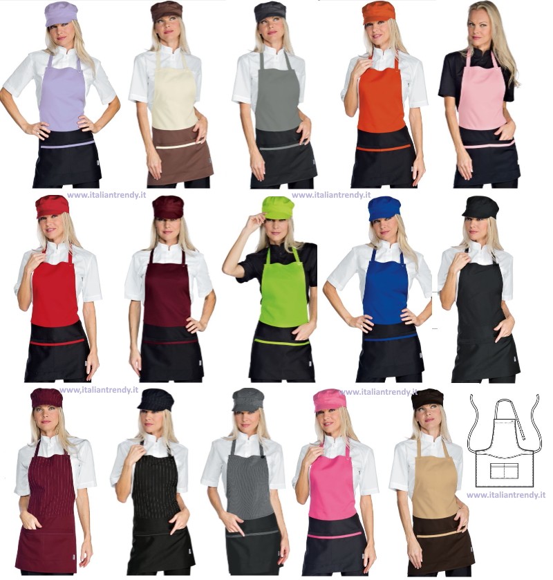 BROOKLYN - Grembiule con pettorina corto per donna in 2 colori - 13 Varianti