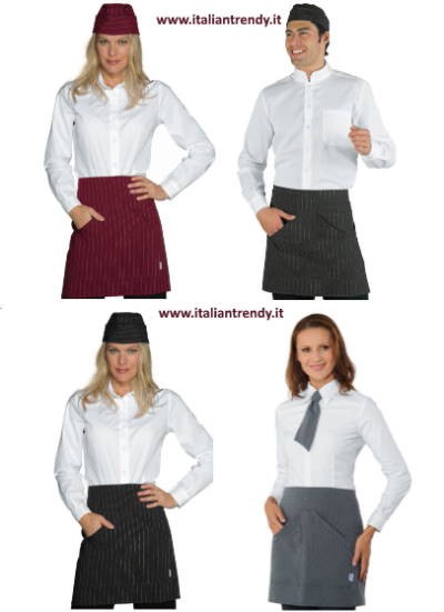 ORLEANS - Grembiule a vita con tasche gessato Nero, Bordeaux, Grigio cm. 70 x 46