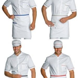 086301 - Grembiule corto a vita con tasca cm. 70X46 bianco con tricolore o profilo nero