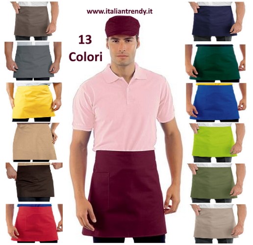 086002 - Grembiule corto a vita con tasca cm.70X46 13 Colori misto cotone 195 Gr