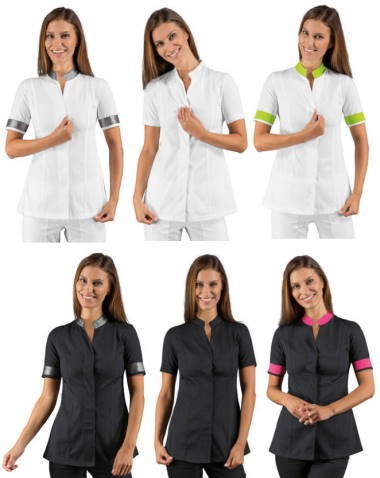 Casacca Donna Coreana in Bianco o Nero Con Profili Mezza Manica Vestibilità Extra Slim 6 Colori