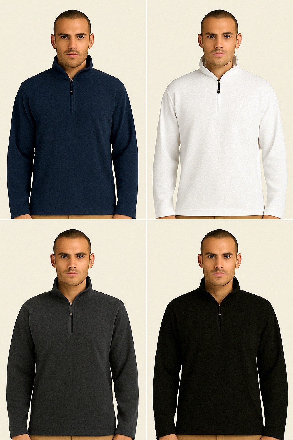 DOBLINO - Felpa in micro pile collo alto e mezza zip - Nero, Grigio, Blu, Bianco, Azzurro - immagine 42