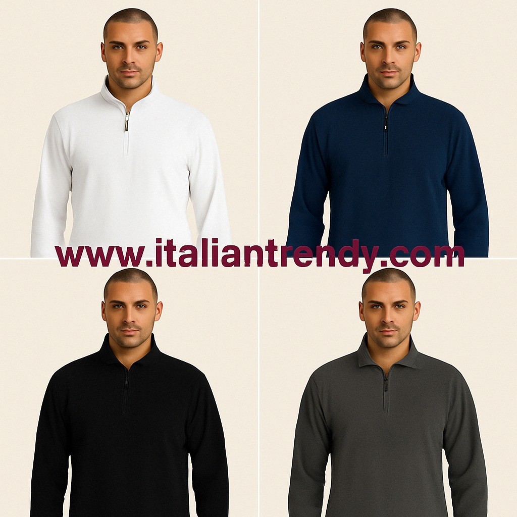 DOBLINO - Felpa in micro pile collo alto e mezza zip - Nero, Grigio, Blu, Bianco, Azzurro