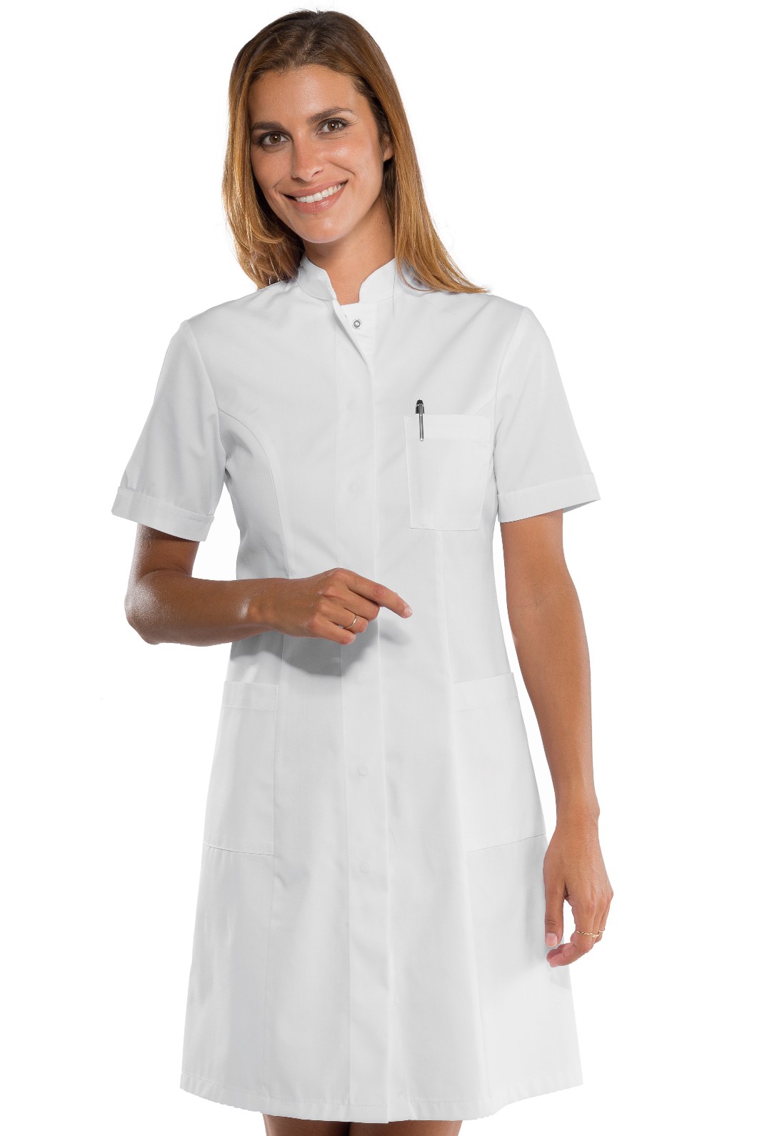 Camice con Collo alla Coreana Bianco Slim da Donna Per Medico Farmacista 3 Varianti - immagine 2