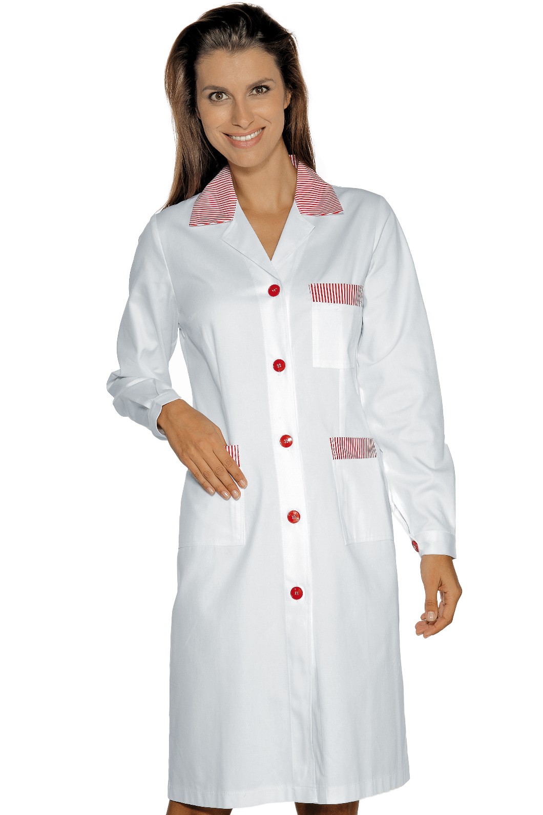 Camice Donna Bianco + Riga Rossa Aperto Per alimentari Pasticcerie Panifici Leggero