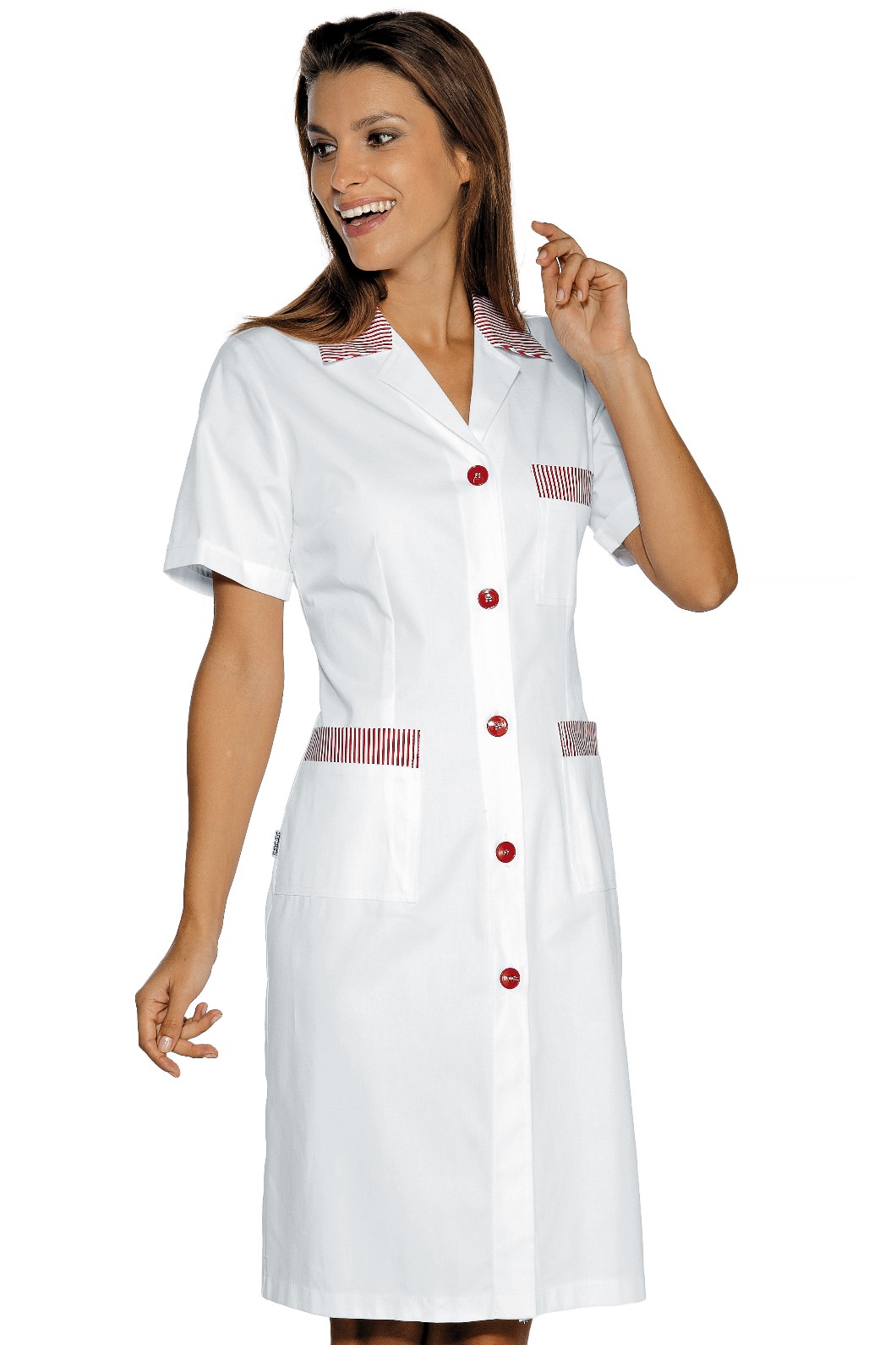 Camice Donna Bianco + Riga Rossa Aperto Per alimentari Pasticcerie Panifici Leggero - immagine 2