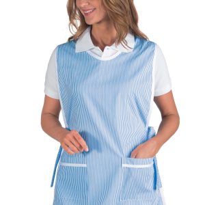 010200 Poncho da donna in cotone rigato azzurro o blu