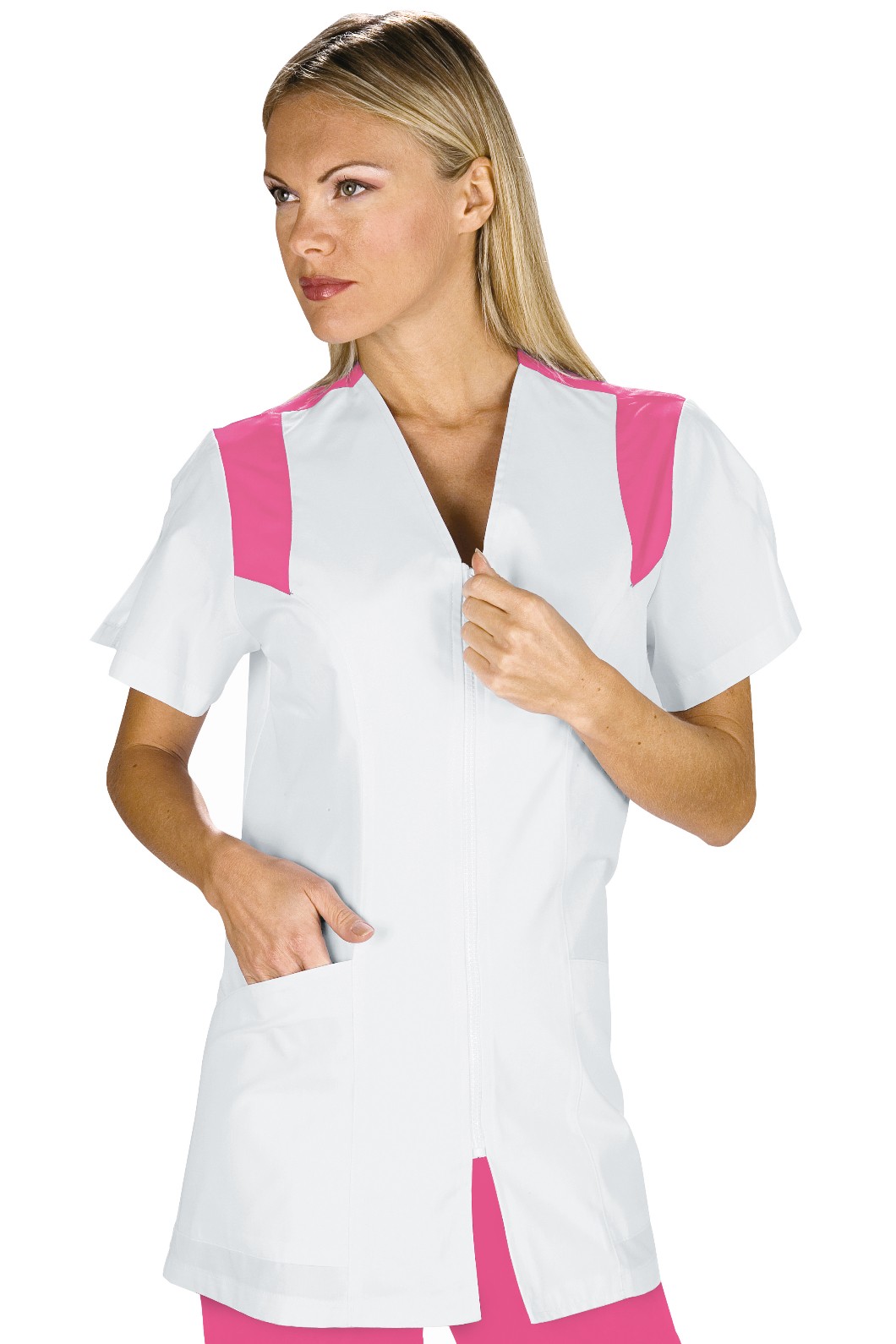 SANTORINI casacca da donna M/C per spa/centro benessere con inserti colorati - immagine 7