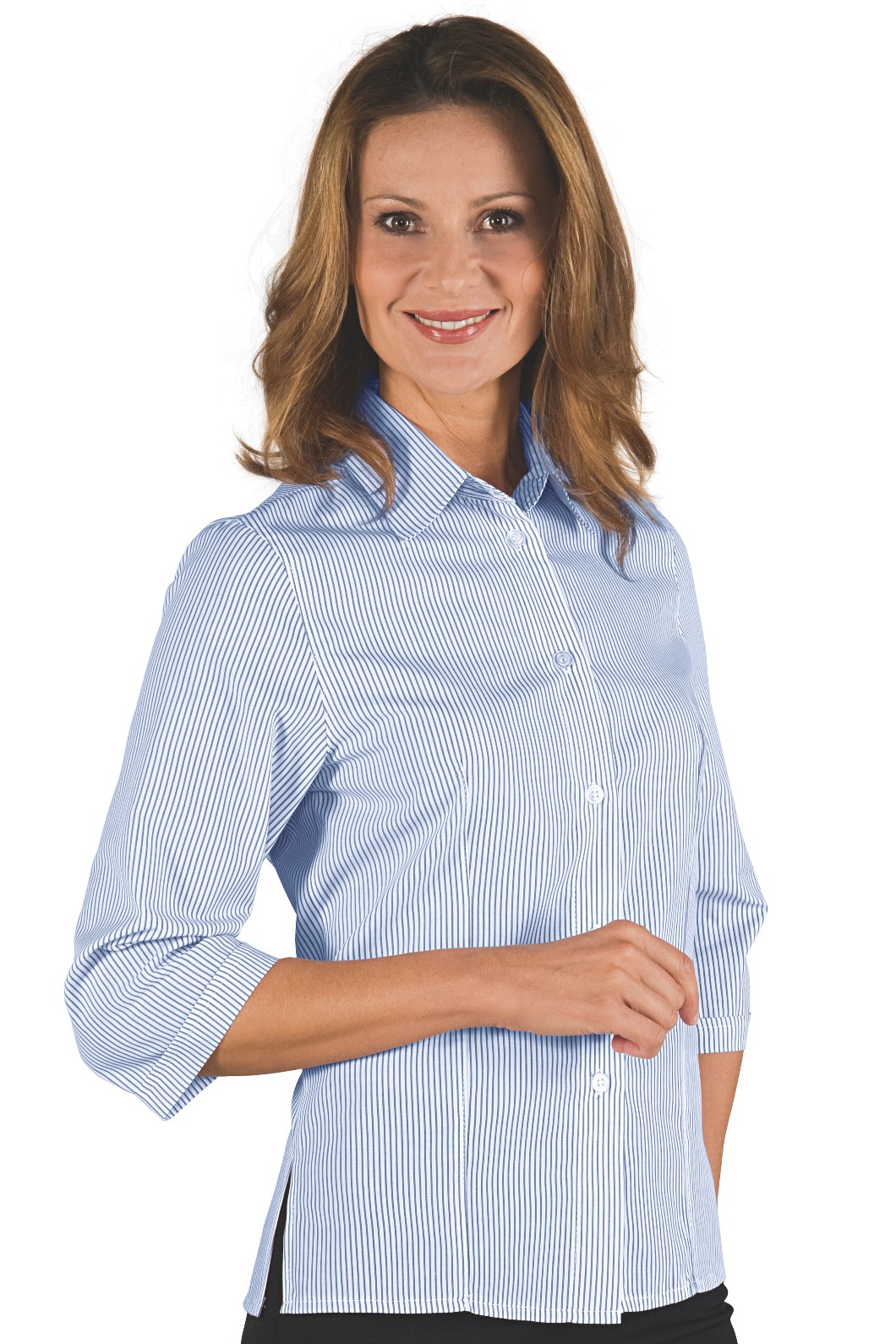 KYOTO camicia da donna rigata azzurro sciancrata slim - immagine 3