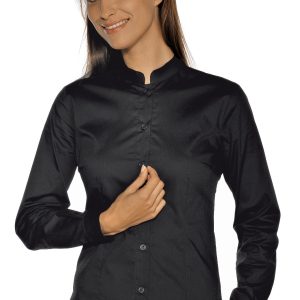 HOLLYWOOD camicia da donna nera collo coreana slim elassticizzata