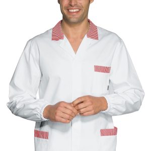 Camice Corto A Casacca In Cotone Manica Lunga Da Uomo Bianca con Inserti a Contrasto