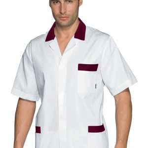Camice Corto A Casacca Manica Corta Da Uomo Bianca con Inserti a Contrasto