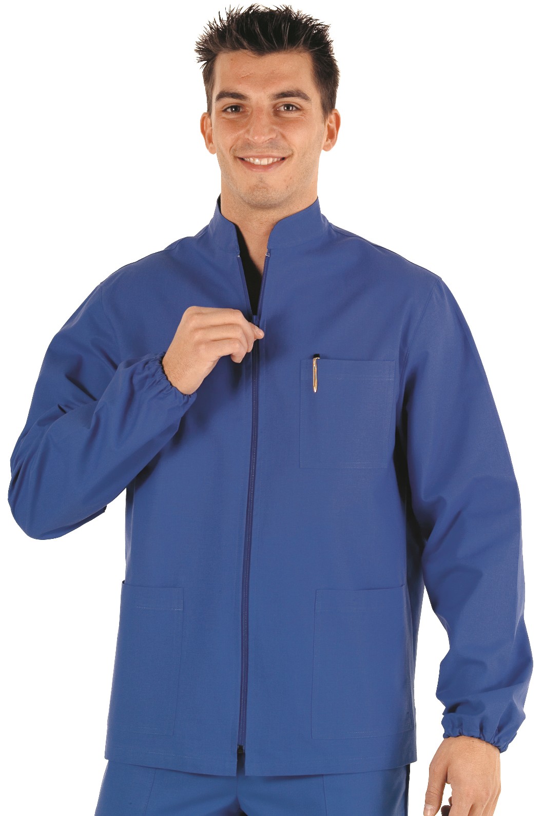 Casacca Azzurra da Dentista in Cotone Con Zip Centrale Per Uomo Donna - immagine 2