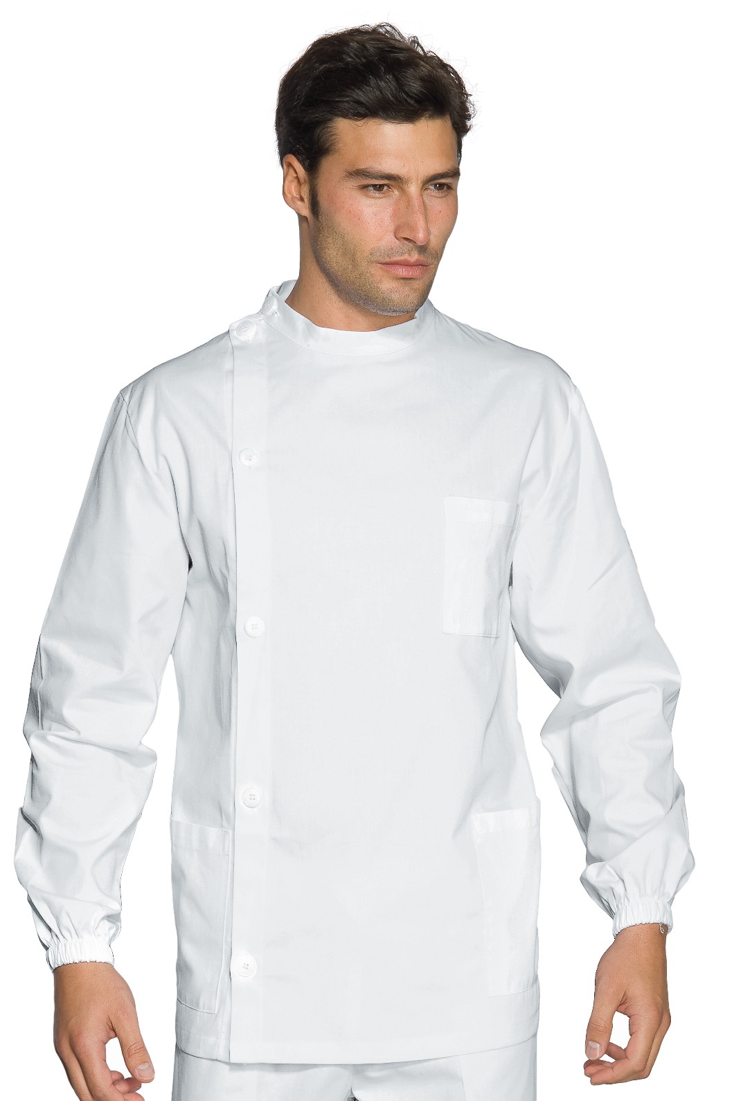 Casacca Dentista Bianca Collo Coreana Allacciatura Laterale in Cotone per Uomo Donna - immagine 2