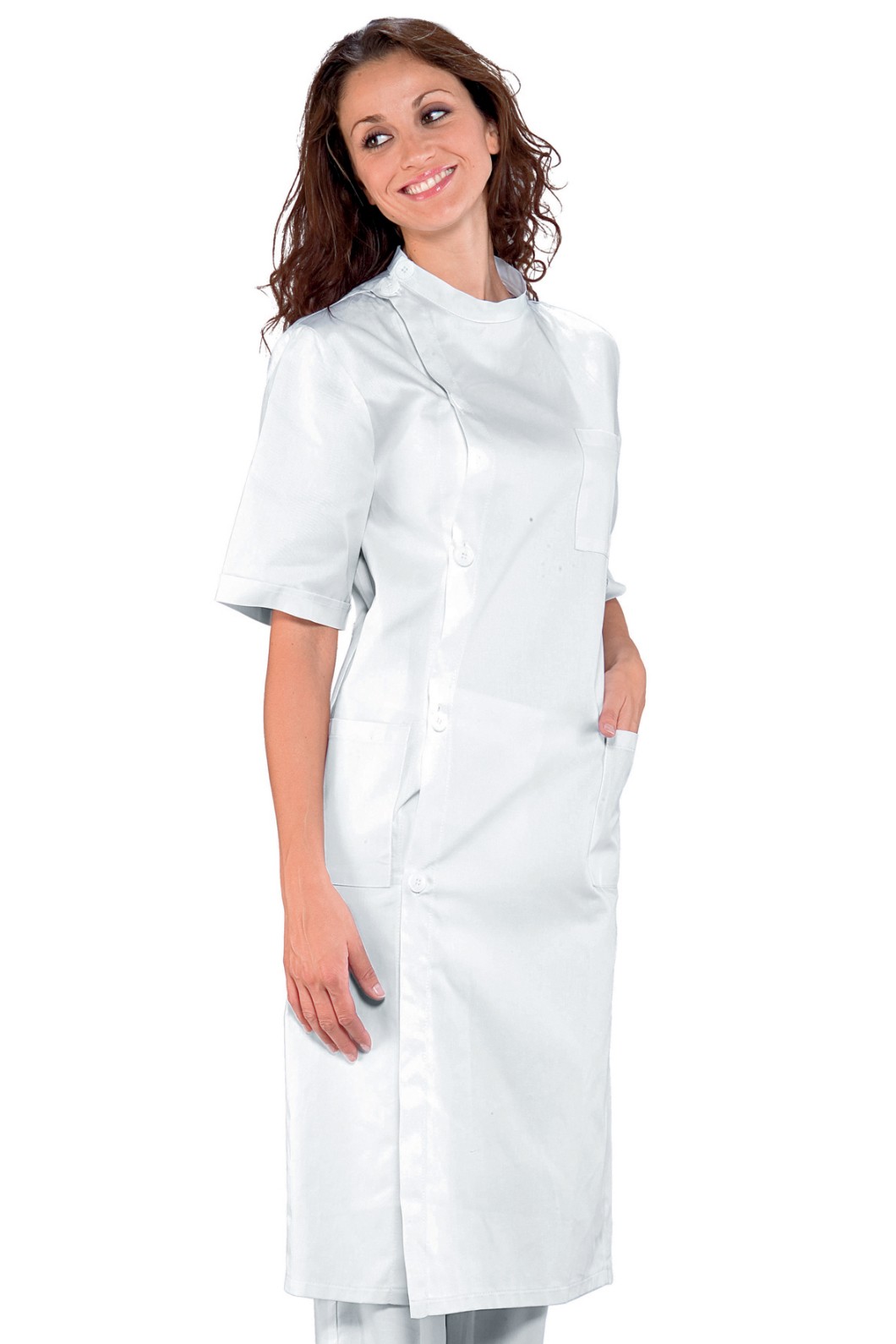 Camice Dentista Uomo Collo Coreana Bianco Manica Lunga e Corta Unisex - immagine 3