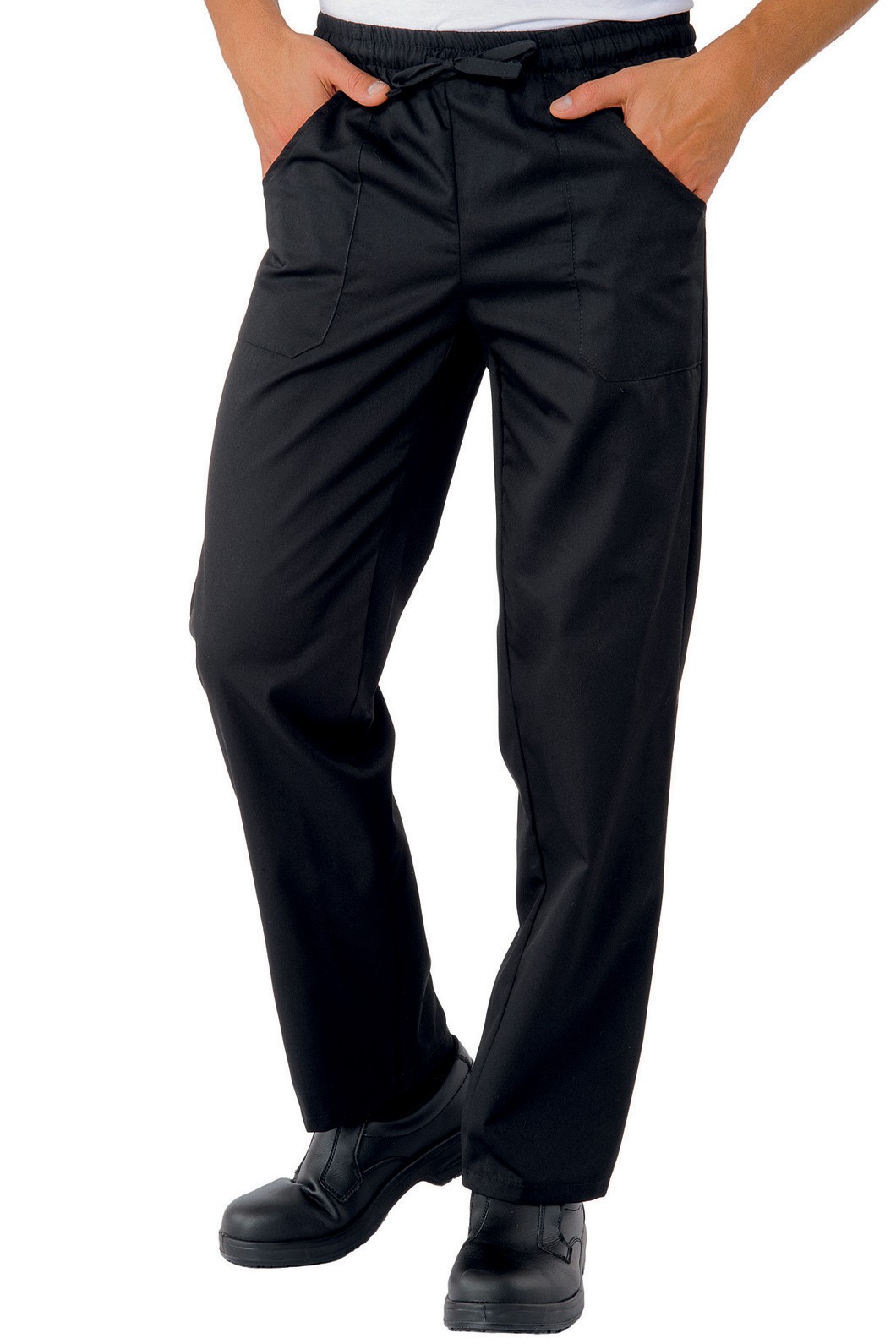 044070 - Pantalone bianco o nero no stiro con coulisse ed alastico in vita 100% pol gr. 180 - immagine 3