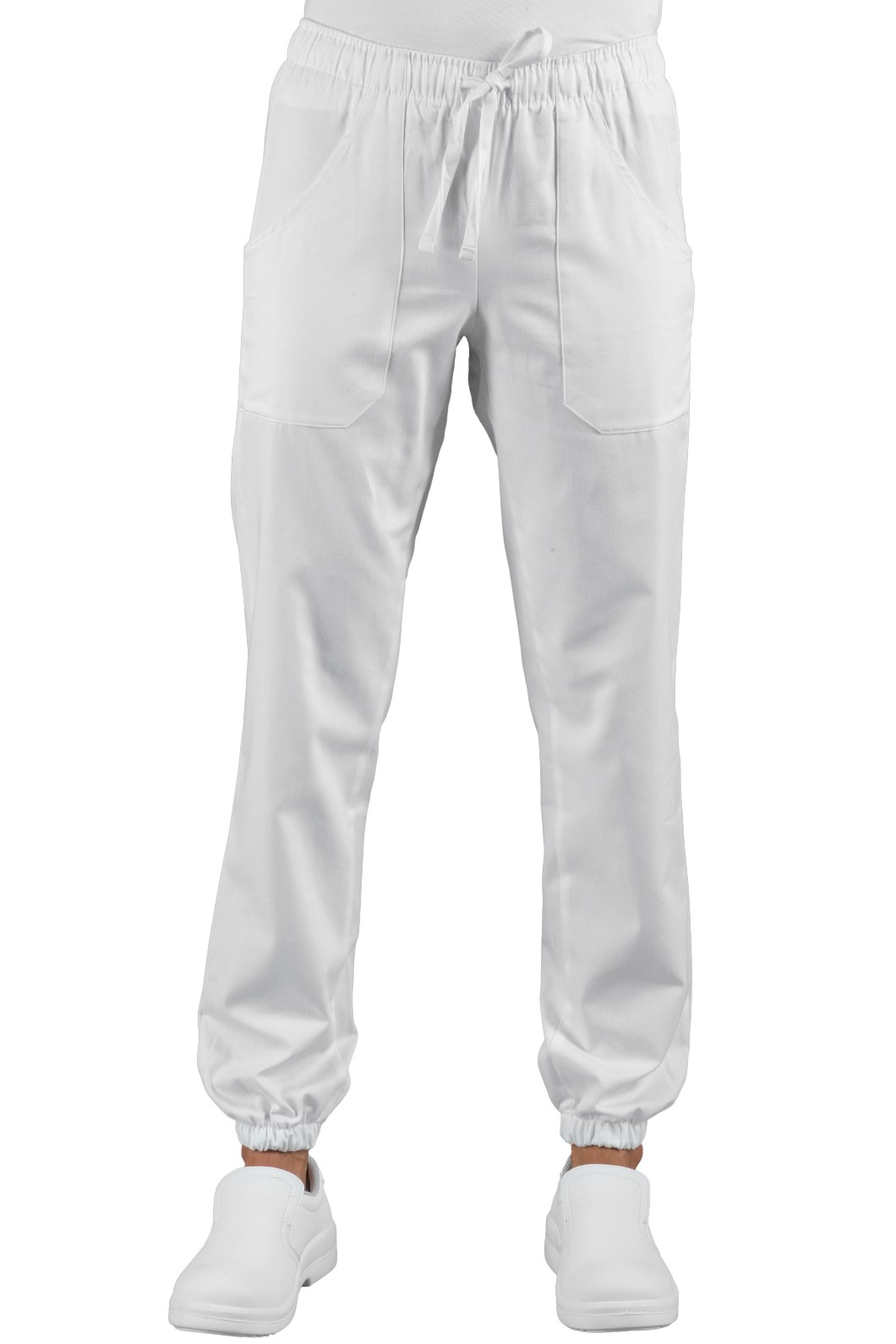 Pantaloni No Stiro bianchi in Cotone Unisex Per Medici Infermieri -Satin - immagine 3