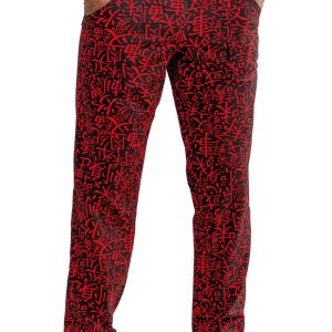 044672 - Pantalone da cucina fantasia asiatica fondo nero o bordeaux