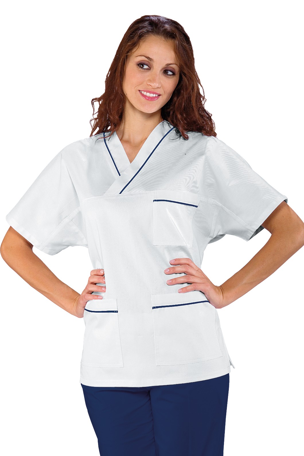 045102 - Casacca unisex bianco con profilo colorato per medicale gr.190 - immagine 2