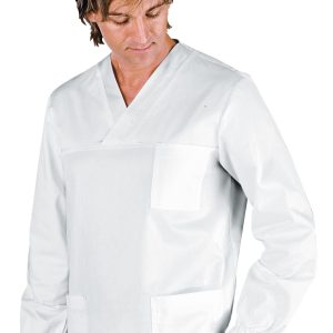 045900 - Casacca unisex bianca in cotone scollo a V per medicale gr. 190