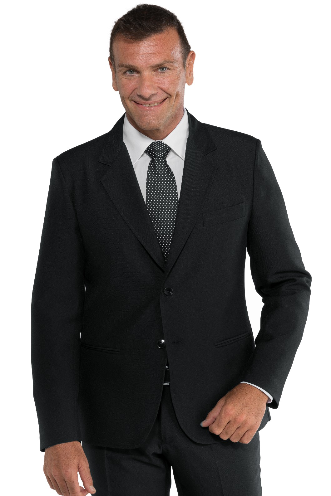 053101 - Giacca classica da uomo slim con 2 bottoni nero o blu per divisa 100% pol. - immagine 2