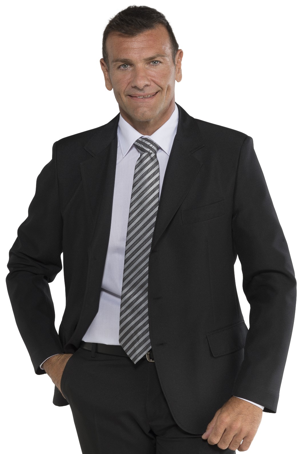 053301 - Giacca classica da uomo slim con 3 bottoni nero o blu per divisa 100% pol. - immagine 5