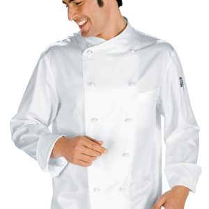 MONACO - Giacca chef bianca in cotone con rete per areazione ascellare e pinces sulla schiena