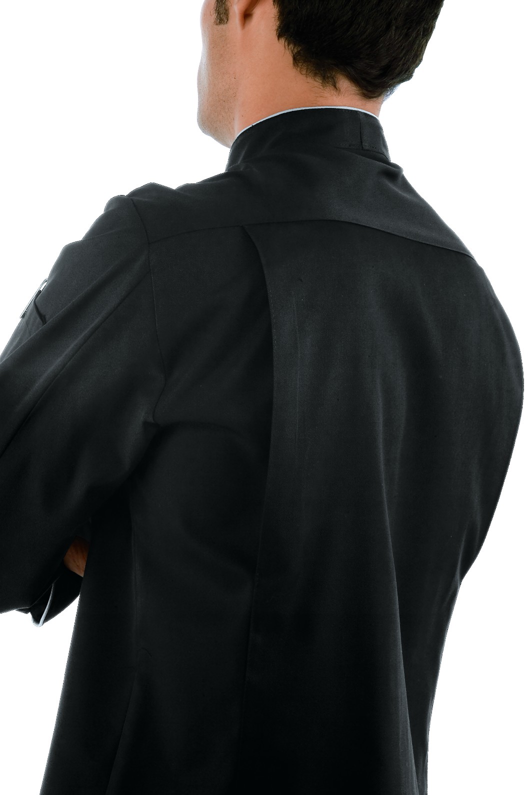 LIMA - Giacca chef nera con profili e bottoni a pallina argento con rete areazione ascellare ML MC - immagine 3