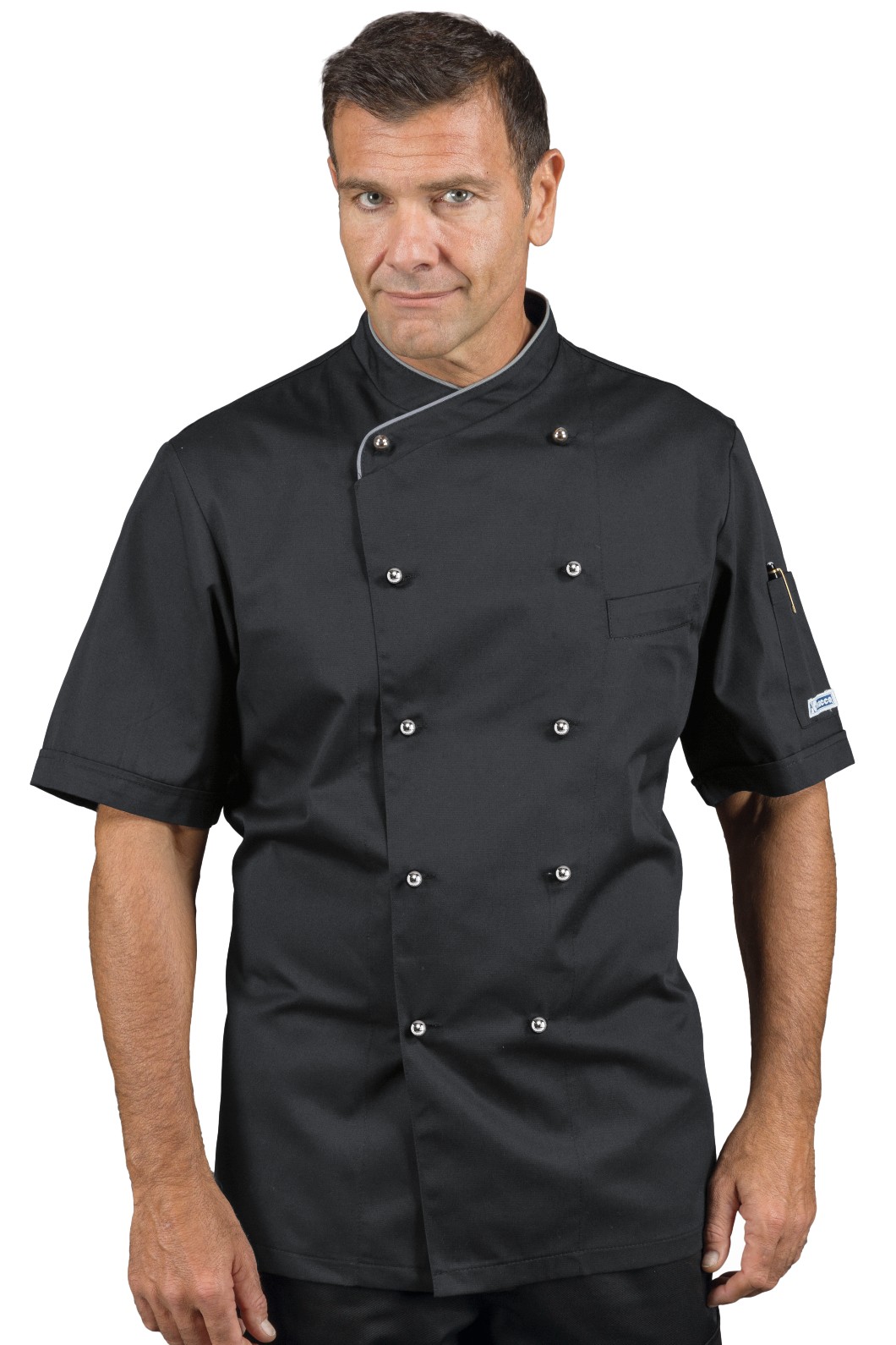 LIMA - Giacca chef nera con profili e bottoni a pallina argento con rete areazione ascellare ML MC - immagine 2