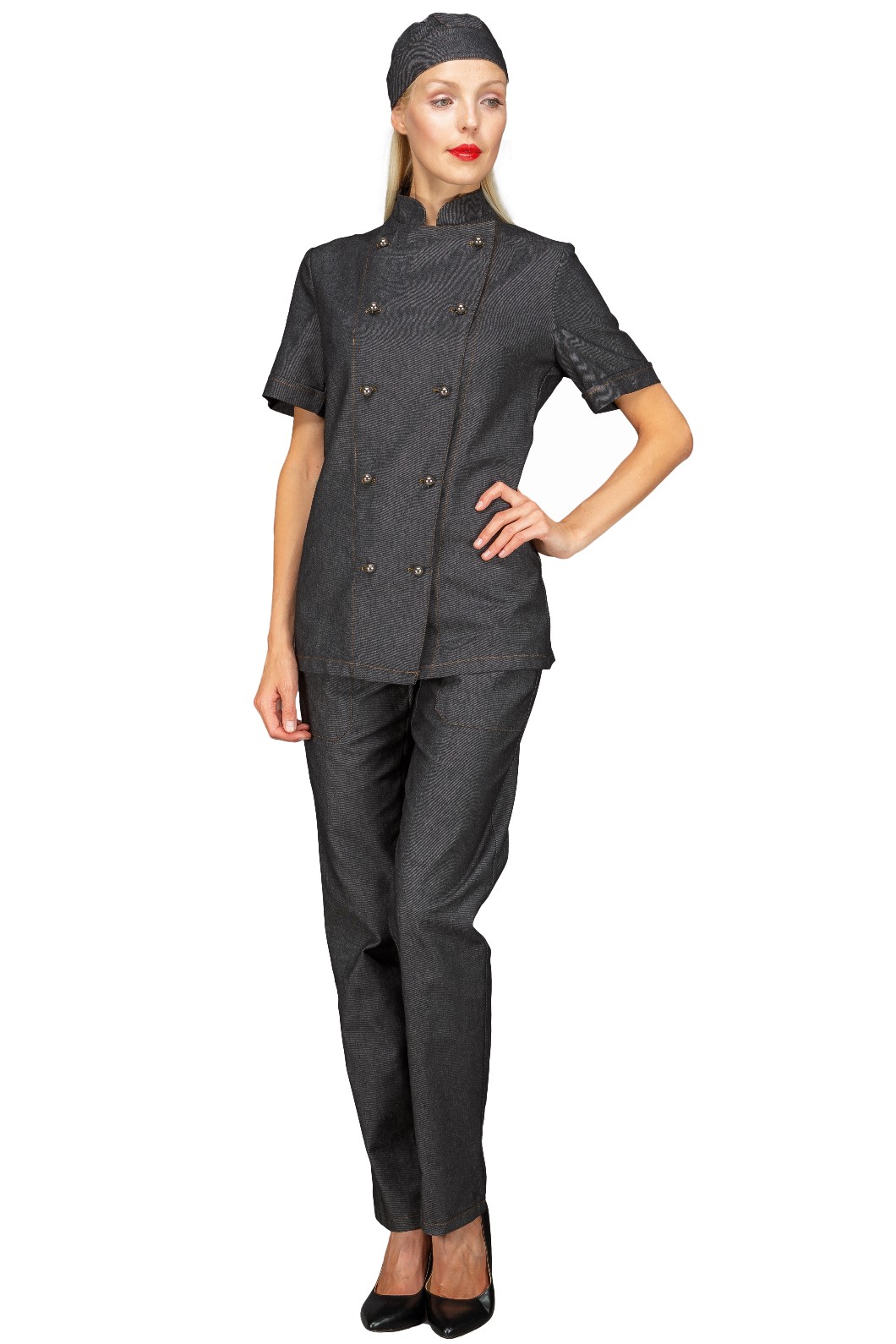 LIMA - Giacca chef nera con profili e bottoni a pallina argento con rete areazione ascellare ML MC - immagine 5