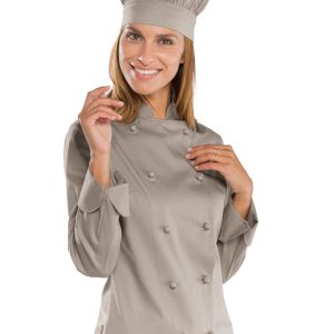 LADY CHEF -  Giacca chef tortora con bottoni a pallina ML MC gr. 195