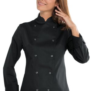 LADY CHEF - Giaccachef donna nera con bottoni a pressione ML MC