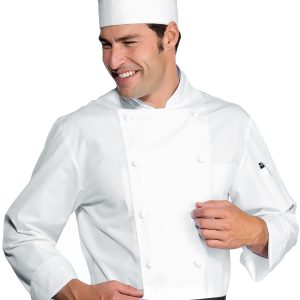 058000 - Giacca chef classica bianca con bottoni a pallina doppio petto misto cotone ML MC