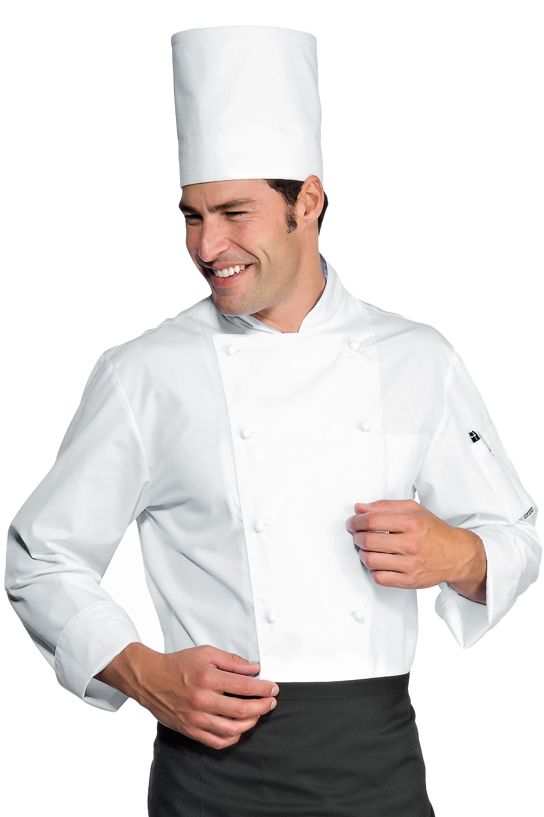 058000 - Giacca chef classica bianca con bottoni a pallina doppio petto misto cotone ML MC