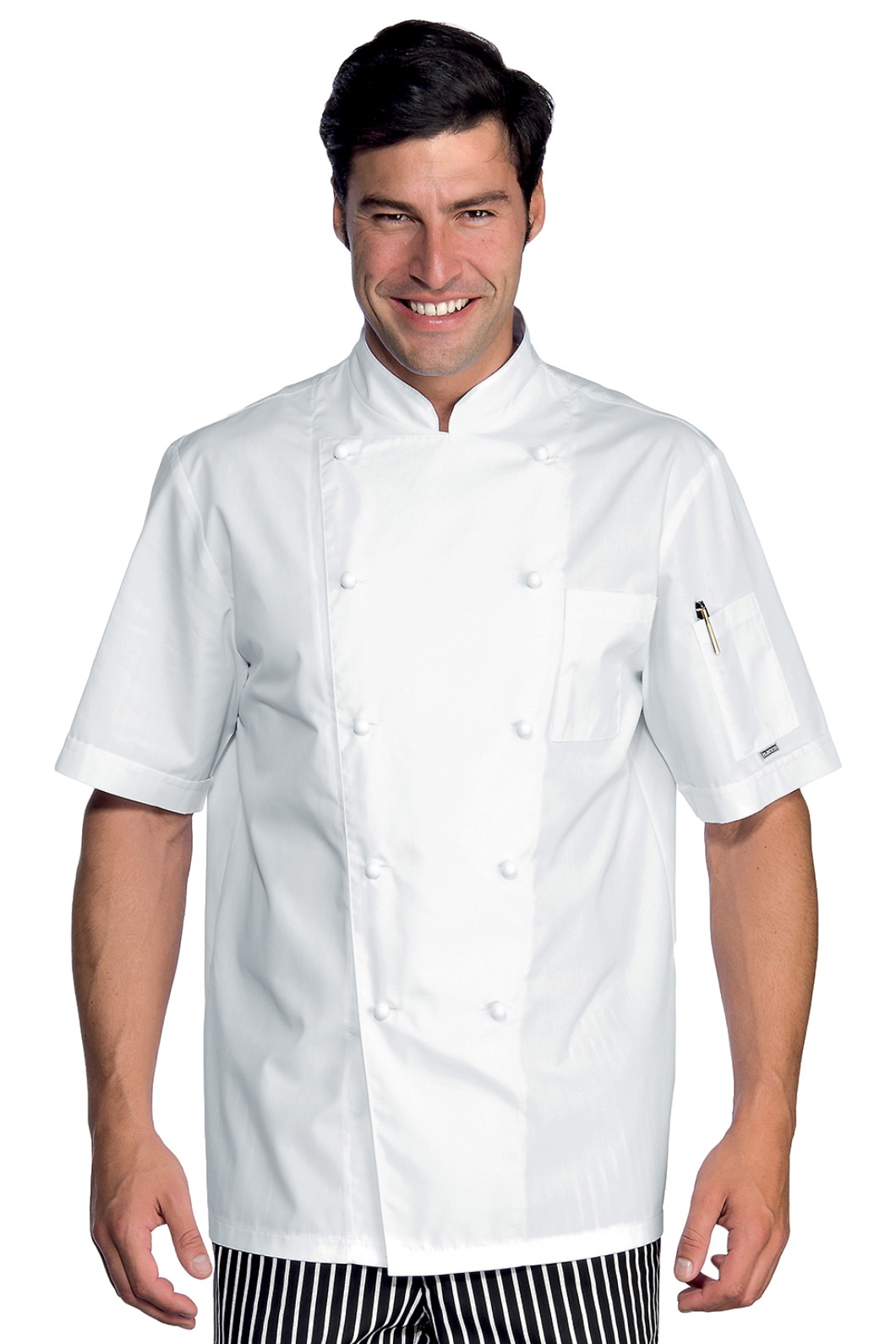 058000 - Giacca chef classica bianca con bottoni a pallina doppio petto misto cotone ML MC - immagine 2