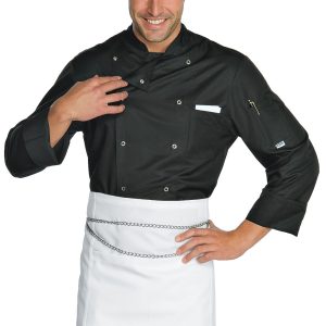 058001 - Giacca chef classica bianca o  nera doppio petto, bottoni a pressione ML MC