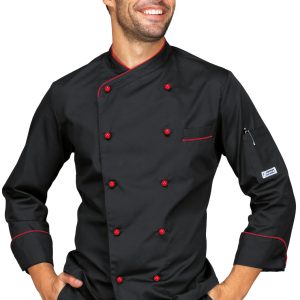 PANAMA - Giacca chef nera o nera e rossa ML MC