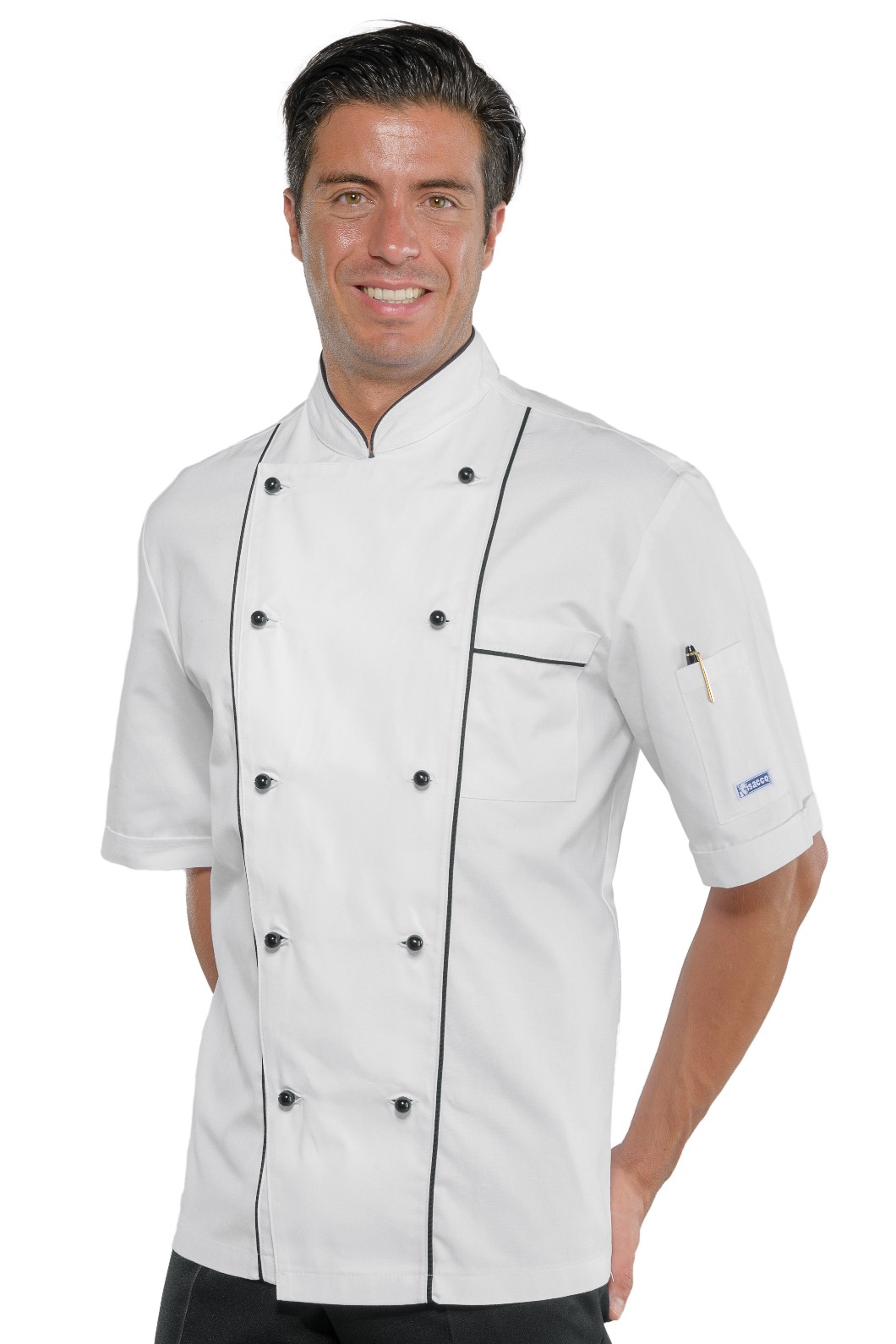059100 - Giacca Cuoco Bianca in Cotone Doppio Petto con Profili in Nero o Rossi ML MM - immagine 3
