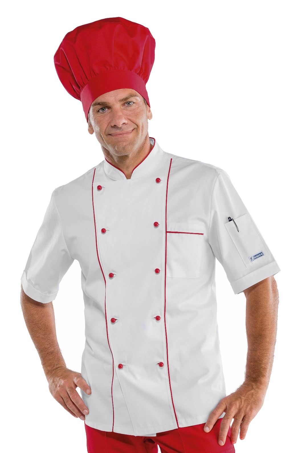 059100 - Giacca Cuoco Bianca in Cotone Doppio Petto con Profili in Nero o Rossi ML MM - immagine 4