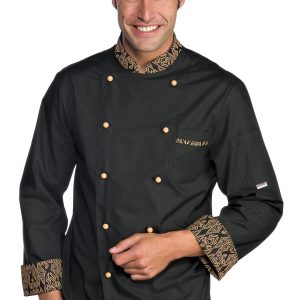 059292 - Giacca chef nera e fantasia maori misto cotone ML MC