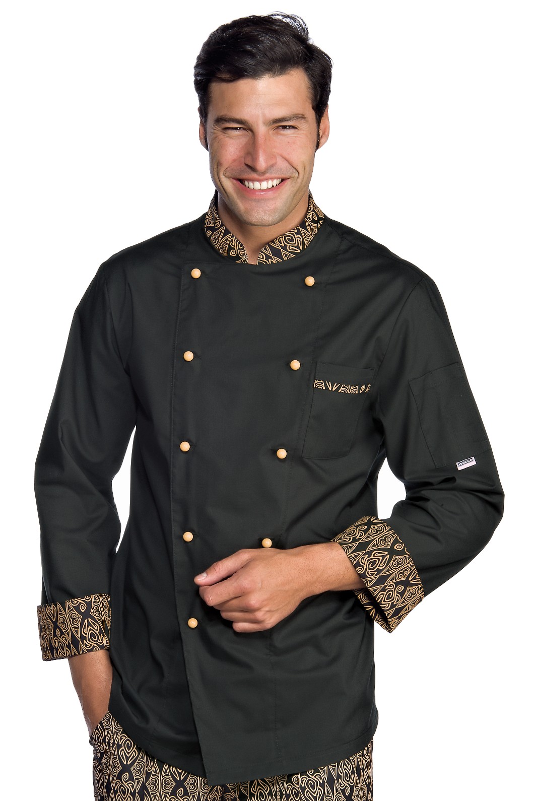 059292 - Giacca chef nera e fantasia maori misto cotone ML MC
