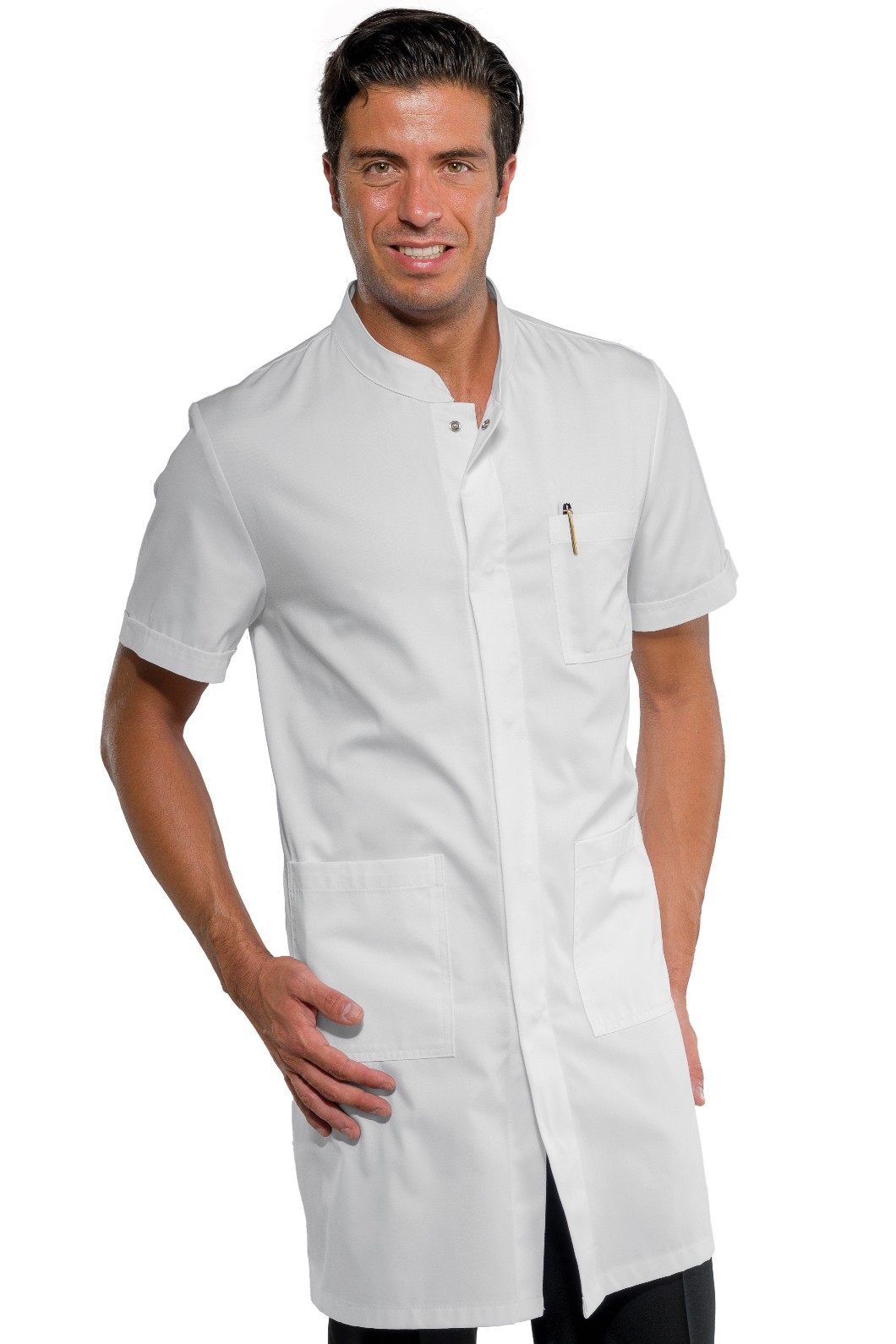 DOVER - Camice bianco corto con collo alla coreana gr. 190 in cotone - immagine 2