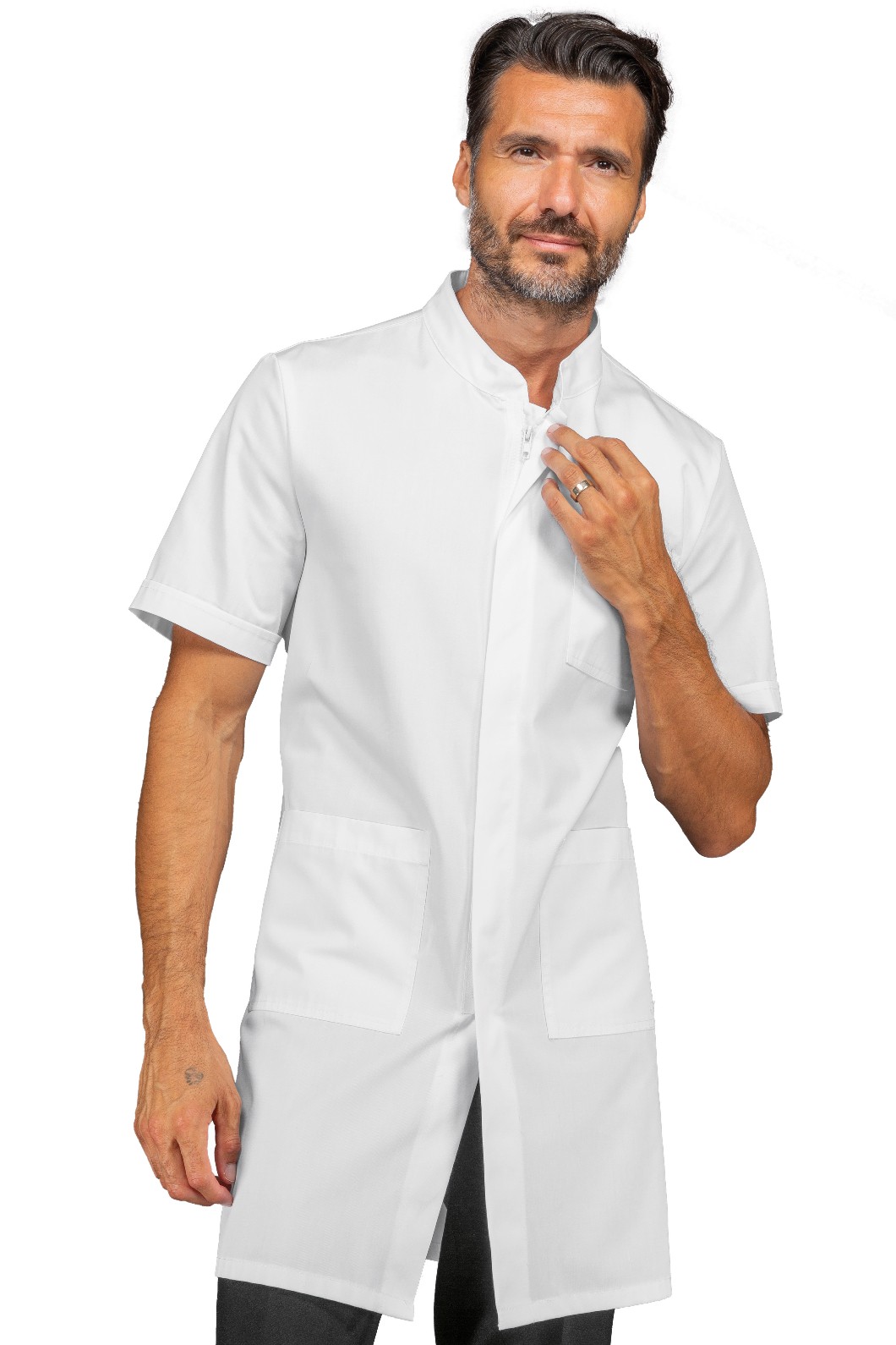 DOVER - Camice bianco uomo con cerniera misto cotone - immagine 2