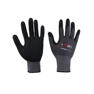 GGC074 - Guanto di nylon-spandex senza cuciture (15g). Rivestito in microschiuma di nitrile (traspirante a 360°)