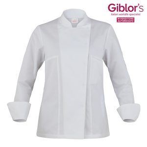 AGATA - Giaccachef donna con automatici e tessuto retato sulla schiena bianca